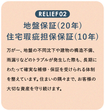 RELIEF02 地盤保証(20年) 住宅瑕疵担保保証(10年)