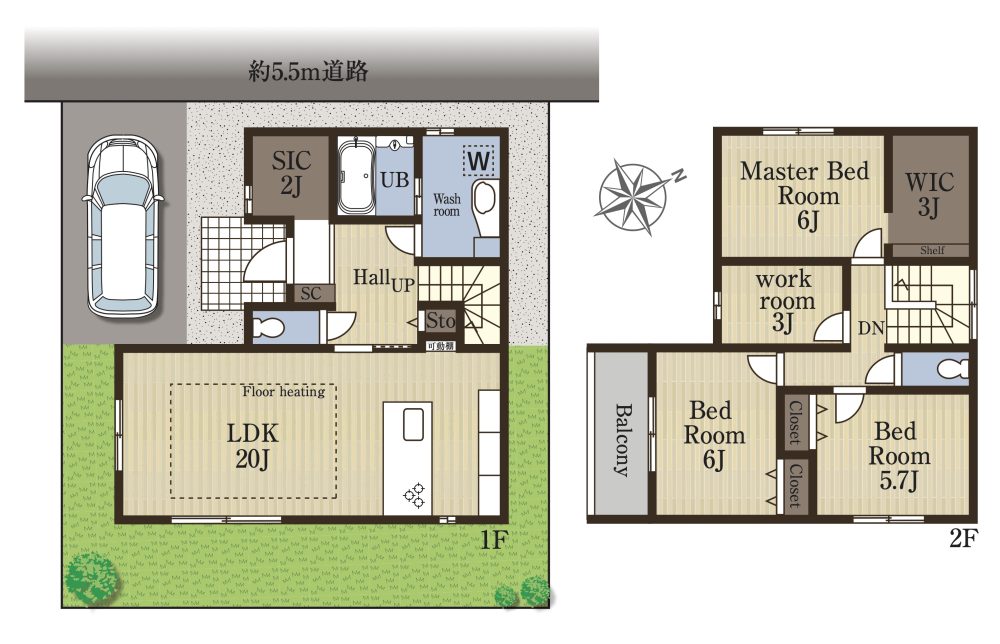 Ｅ号棟・参考プラン　建物／102.68㎡（31.06坪）　３ＬＤＫ+ワークルーム＋カースペース